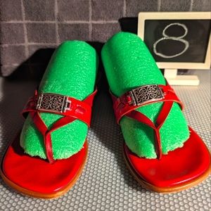 Brighton Laura 8 vintage‎ cherry red leather thong sandals snakeskin&silvertone